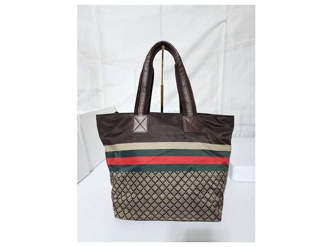 Sac de shopping Gucci en toile Diamante avec web marron/beige - vue 4