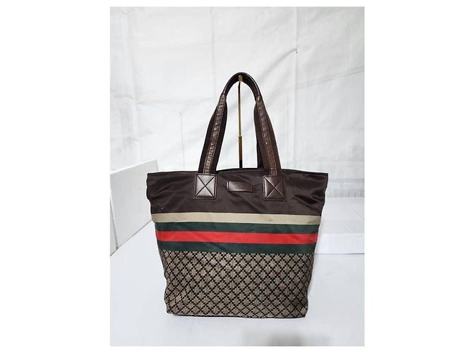Sac de shopping Gucci en toile Diamante avec web marron/beige - vue 7