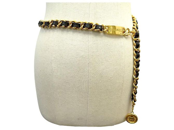VINTAGE CHANEL CC MEDAILLON GÜRTEL VERSCHLUNGENES LEDER 80 GOLDMETALL Golden - Ansicht 2