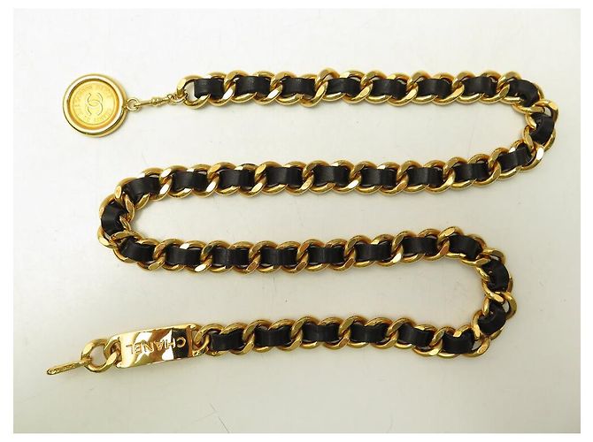 VINTAGE CHANEL CC MEDAILLON GÜRTEL VERSCHLUNGENES LEDER 80 GOLDMETALL Golden - Ansicht 3