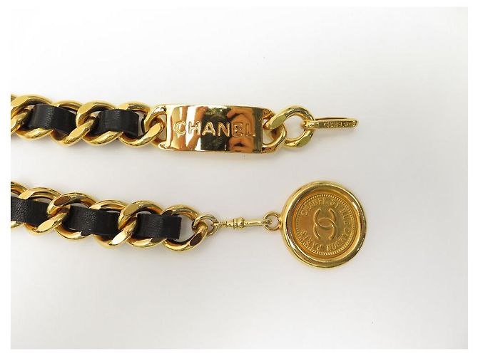 VINTAGE CHANEL CC MEDAILLON GÜRTEL VERSCHLUNGENES LEDER 80 GOLDMETALL Golden - Ansicht 4