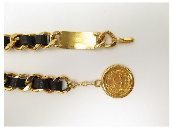 VINTAGE CHANEL CC MEDAILLON GÜRTEL VERSCHLUNGENES LEDER 80 GOLDMETALL Golden - Ansicht 5
