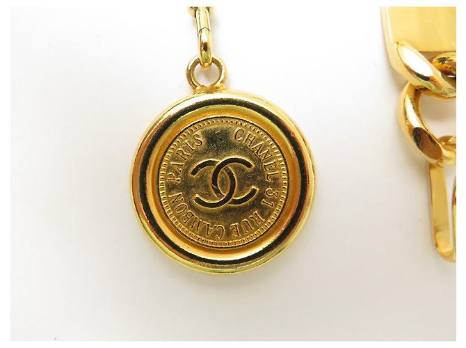 VINTAGE CHANEL CC MEDAILLON GÜRTEL VERSCHLUNGENES LEDER 80 GOLDMETALL Golden - Ansicht 6
