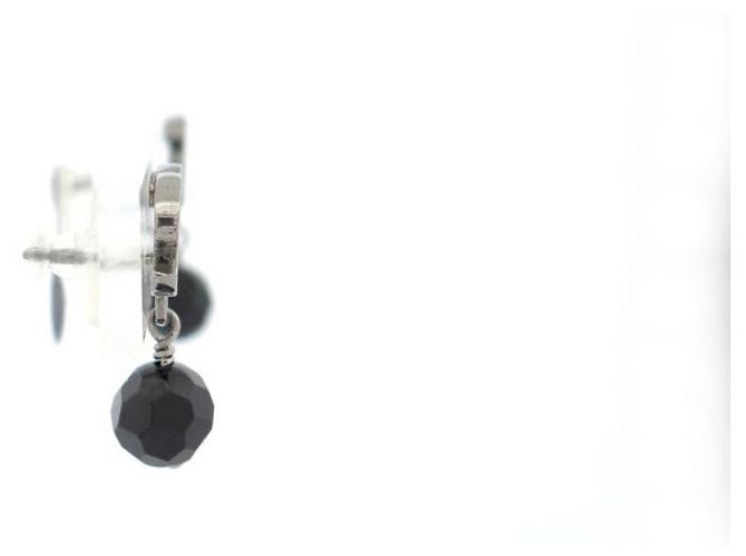NUOVE ORECCHINI CHANEL LOGO CC E PERLA NERA METALLO ARGENTO - vista 4