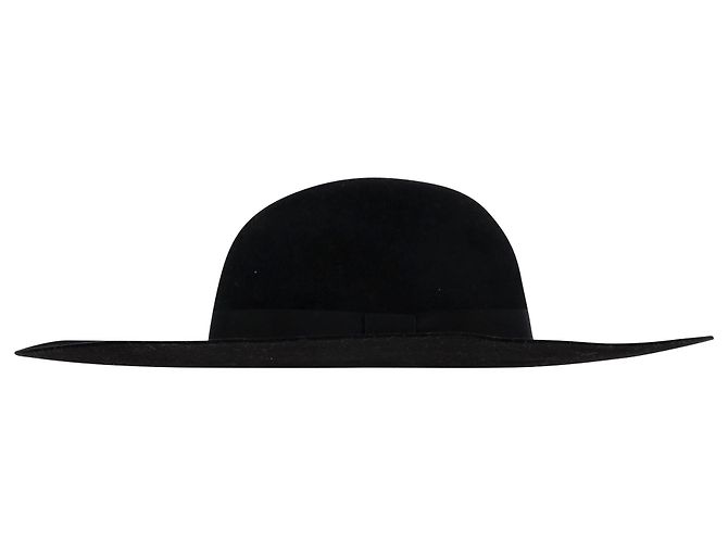 Sombrero de ala ancha en lana negra con cinta Saint Laurent - vista 3