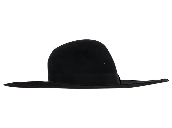 Sombrero de ala ancha en lana negra con cinta Saint Laurent - vista 4