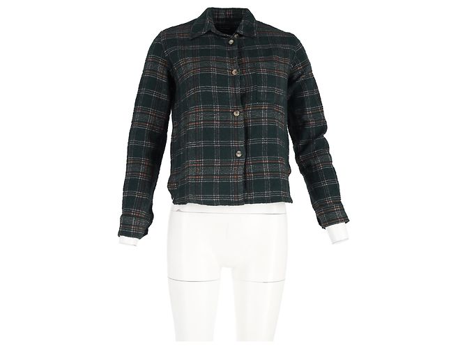 Isabel Marant Plaid Buttoned Long Sleeve Shirt in Olive Cotton Green Olive green - view 4