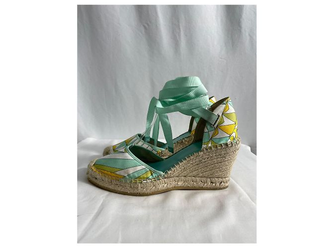 Pumps con zeppa in espadrille in satin multicolore con lacci Emilio Pucci - vista 11