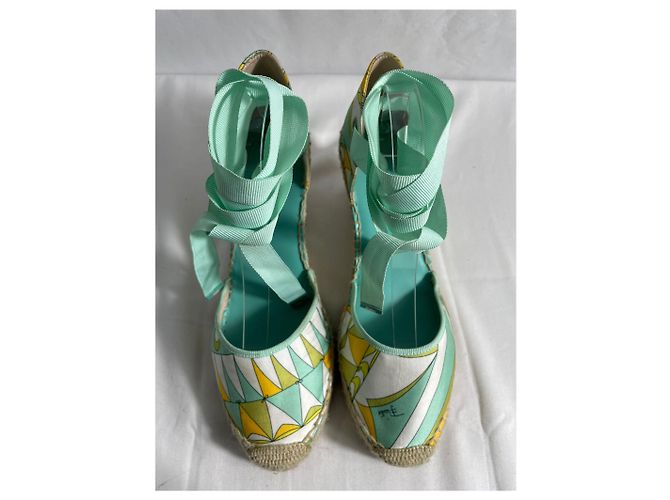 Pumps con zeppa in espadrille in satin multicolore con lacci Emilio Pucci - vista 12