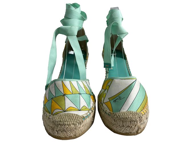 Pumps con zeppa in espadrille in satin multicolore con lacci Emilio Pucci - vista 2