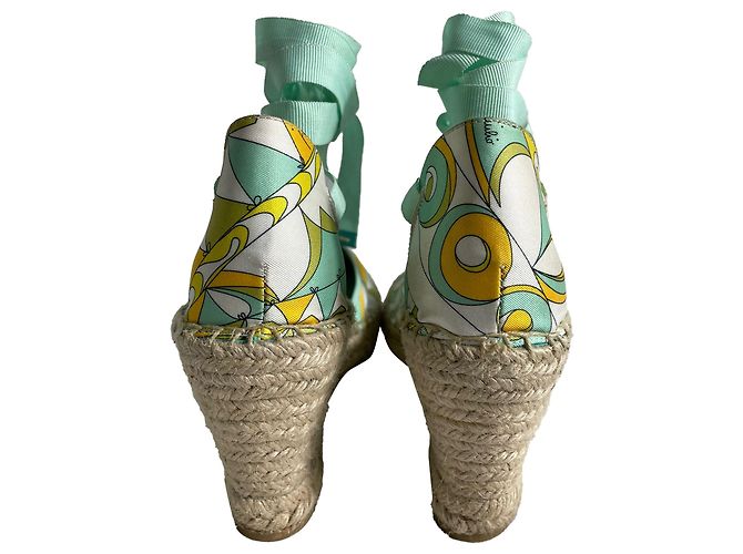 Pumps con zeppa in espadrille in satin multicolore con lacci Emilio Pucci - vista 3