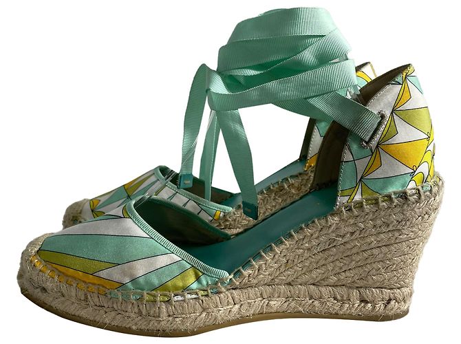 Pumps con zeppa in espadrille in satin multicolore con lacci Emilio Pucci - vista 4