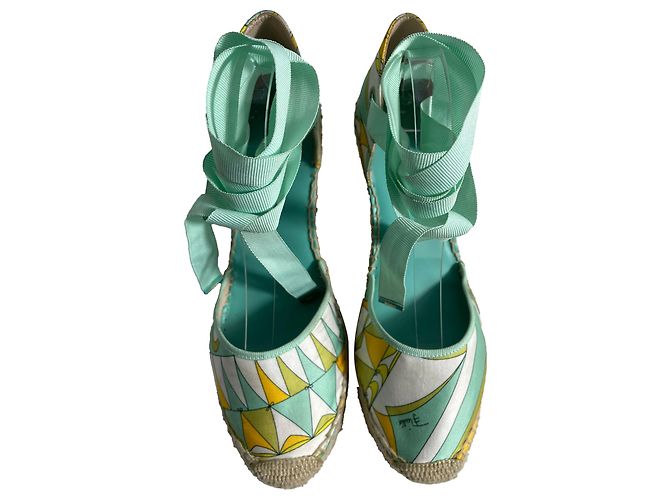 Pumps con zeppa in espadrille in satin multicolore con lacci Emilio Pucci - vista 5