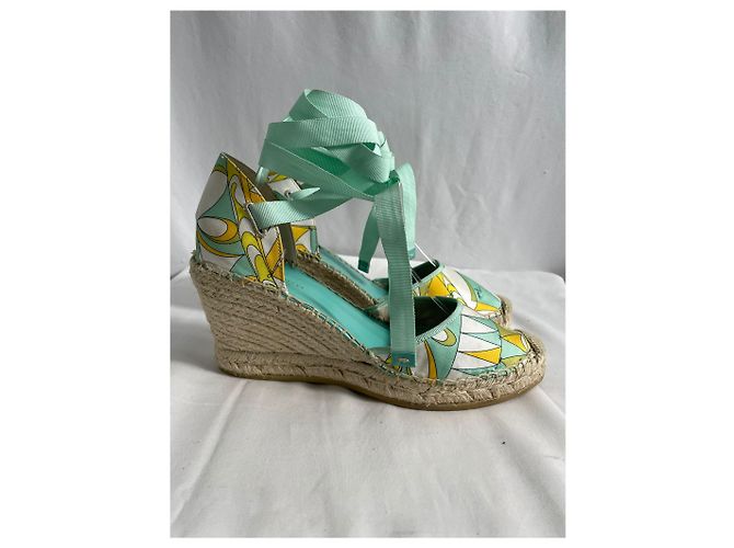 Pumps con zeppa in espadrille in satin multicolore con lacci Emilio Pucci - vista 8