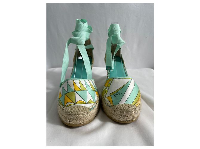 Pumps con zeppa in espadrille in satin multicolore con lacci Emilio Pucci - vista 9