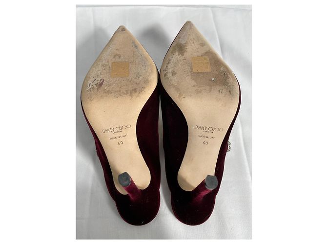 Mule con tacco in velluto bordeaux decorate con cristalli Bing di Jimmy Choo - vista 14