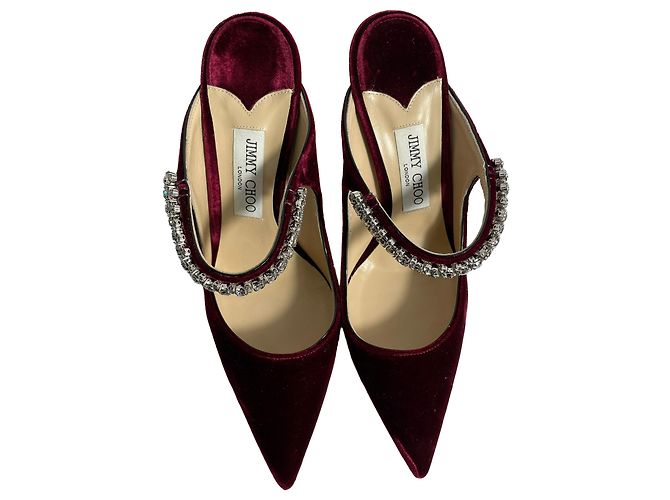 Mule con tacco in velluto bordeaux decorate con cristalli Bing di Jimmy Choo - vista 4