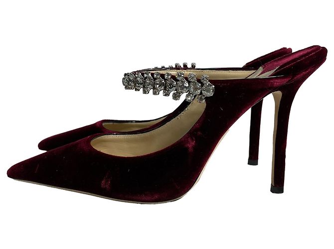 Mule con tacco in velluto bordeaux decorate con cristalli Bing di Jimmy Choo - vista 5