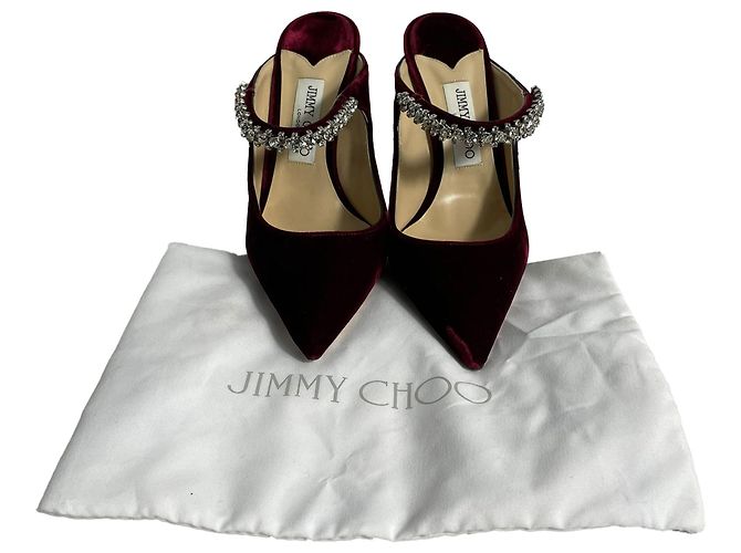 Mule con tacco in velluto bordeaux decorate con cristalli Bing di Jimmy Choo - vista 6