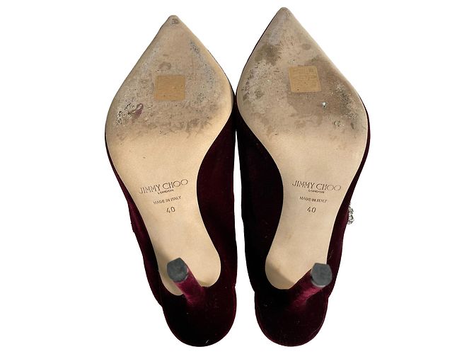 Mule con tacco in velluto bordeaux decorate con cristalli Bing di Jimmy Choo - vista 7