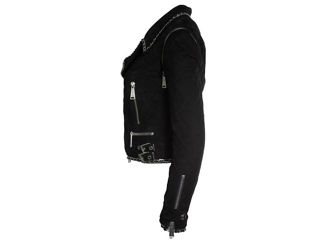 Philipp Plein Wildleder-Bikerjacke mit Kette Schwarz - Ansicht 2