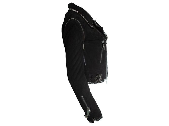 Philipp Plein Wildleder-Bikerjacke mit Kette Schwarz - Ansicht 4