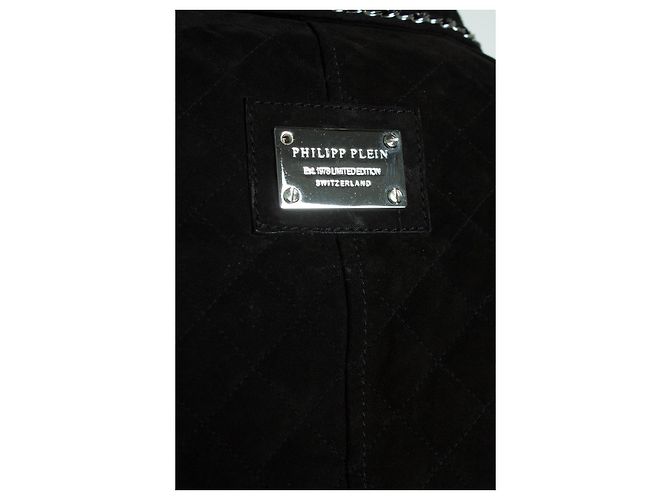 Philipp Plein Wildleder-Bikerjacke mit Kette Schwarz - Ansicht 6
