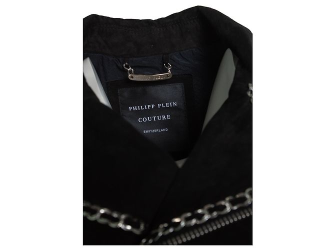 Philipp Plein Wildleder-Bikerjacke mit Kette Schwarz - Ansicht 7