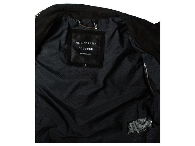 Philipp Plein Wildleder-Bikerjacke mit Kette Schwarz - Ansicht 8
