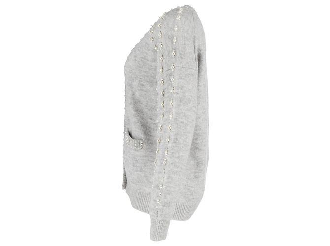 Maje Grau akryl Cardigan mit Perlenverzierung und Taschen - Ansicht 2