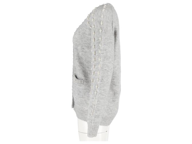 Maje Grau akryl Cardigan mit Perlenverzierung und Taschen - Ansicht 5