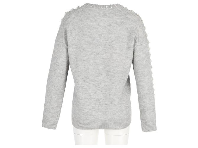Maje Grau akryl Cardigan mit Perlenverzierung und Taschen - Ansicht 6