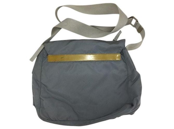 Borsa a tracolla in nylon tessuto grigio chiaro con logo Prada Blu chiaro - vista 2
