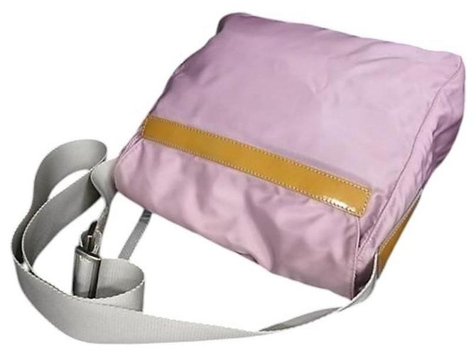Borsa a tracolla incrociata in nylon tessuto rosa con logo Prada Beige - vista 2