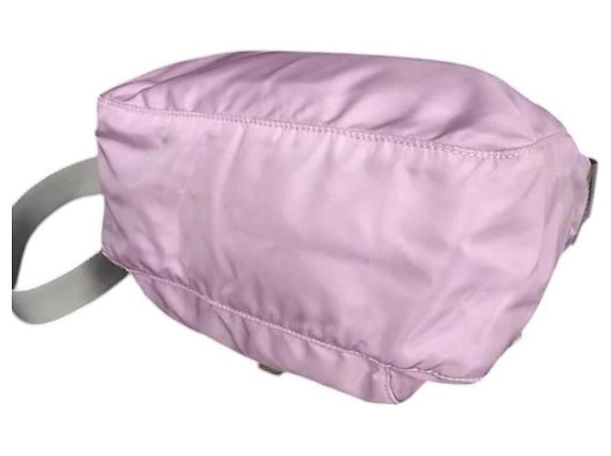 Borsa a tracolla incrociata in nylon tessuto rosa con logo Prada Beige - vista 3