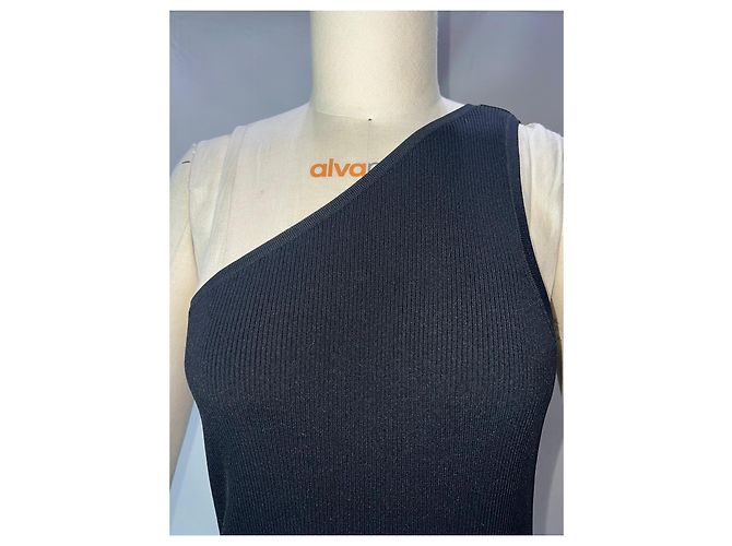 Totême Ripp Maxi Ein-Schulter Enges Kleid aus schwarzer Viskose - Ansicht 10