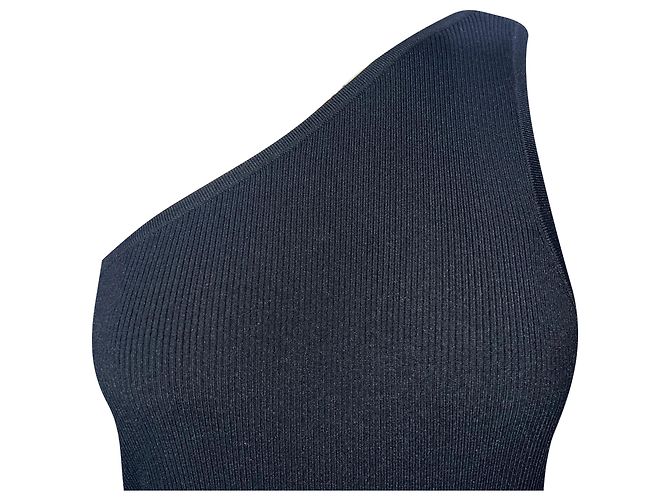 Totême Ripp Maxi Ein-Schulter Enges Kleid aus schwarzer Viskose - Ansicht 4