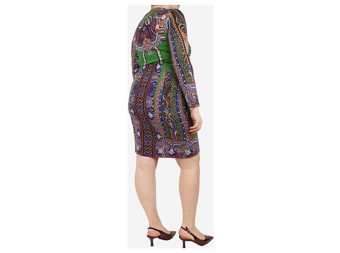Etro Vestido midi de seda verde estampada - talla UK 12 - vista 2