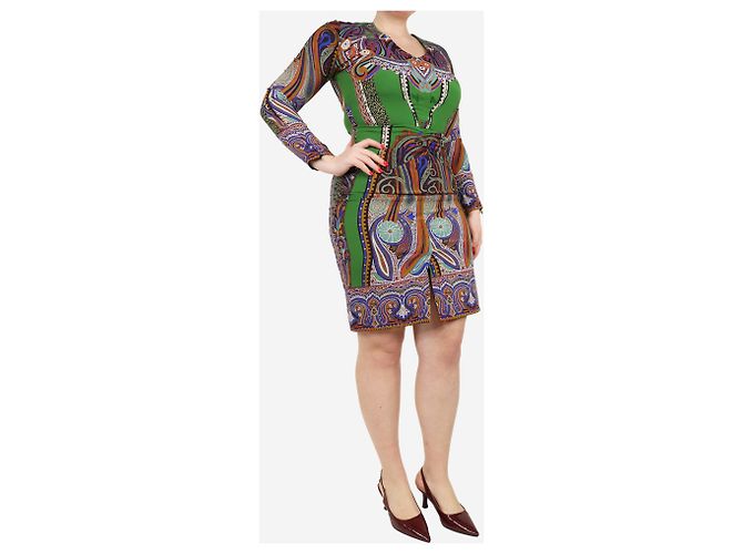 Etro Vestido midi de seda verde estampada - talla UK 12 - vista 3
