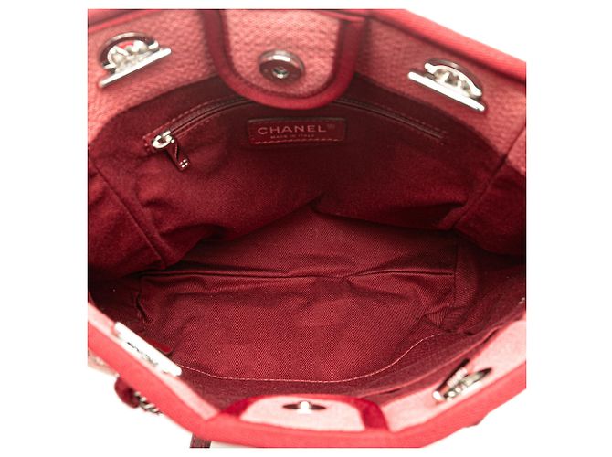 Chanel Rote Mini-Deauville-Tasche aus Mischfasern Bordeaux - Ansicht 4