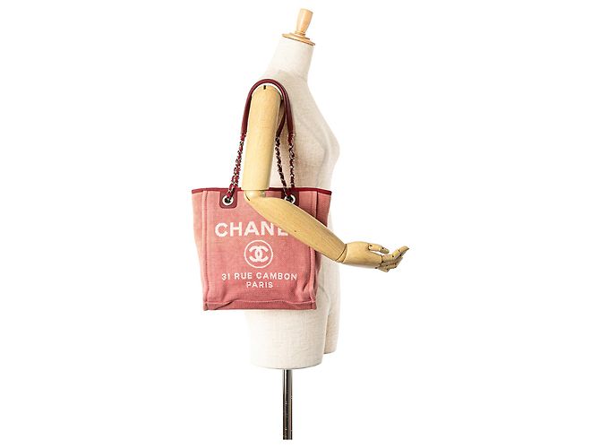 Chanel Rote Mini-Deauville-Tasche aus Mischfasern Bordeaux - Ansicht 7