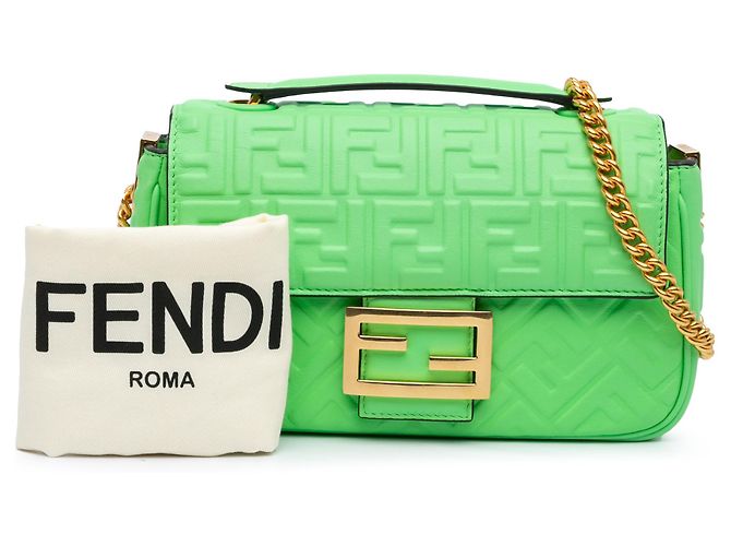 Fendi Green Zucca Embossed Leather Chain Midi Baguette Light green - view 11