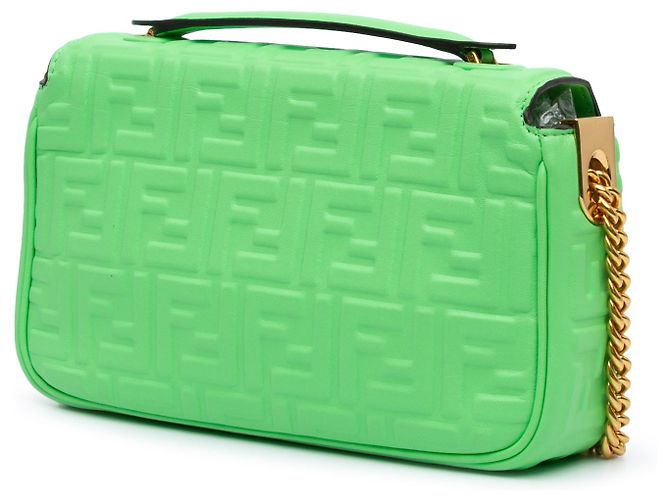 Fendi Green Zucca Embossed Leather Chain Midi Baguette Light green - view 2
