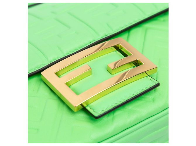 Fendi Green Zucca Embossed Leather Chain Midi Baguette Light green - view 8