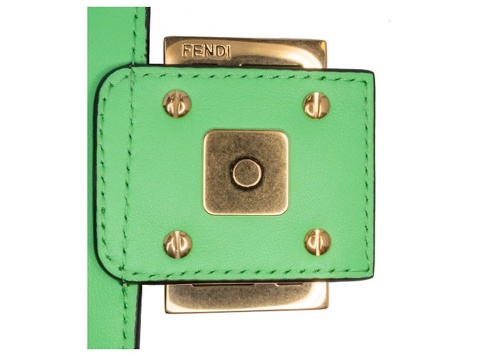 Fendi Green Zucca Embossed Leather Chain Midi Baguette Light green - view 9