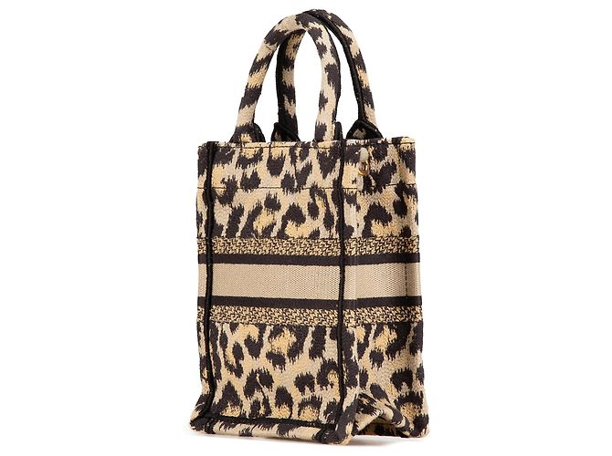 Book Tote Borsa verticale in tela ricamata leopardata Mizza Mini marrone Dior - vista 2