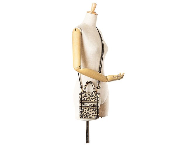 Book Tote Borsa verticale in tela ricamata leopardata Mizza Mini marrone Dior - vista 7