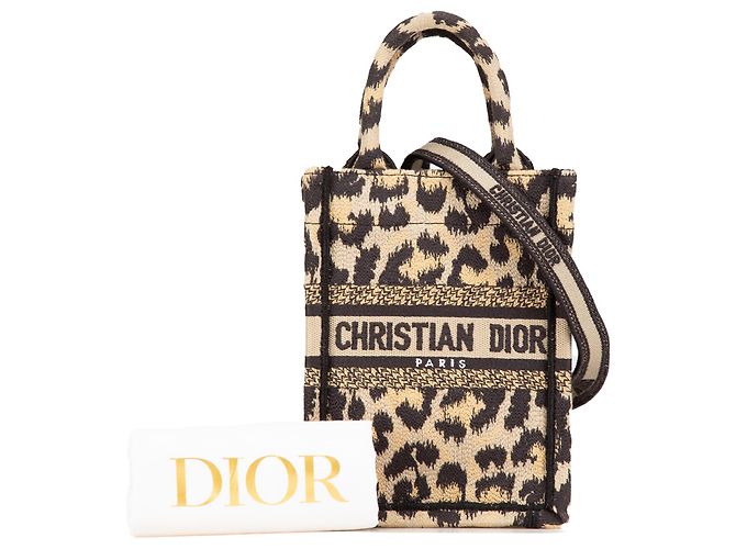 Book Tote Borsa verticale in tela ricamata leopardata Mizza Mini marrone Dior - vista 8