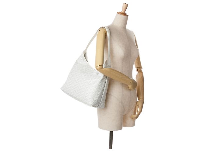 Goyard Hobo Boheme in Goyardine bianca Bianco - vista 11
