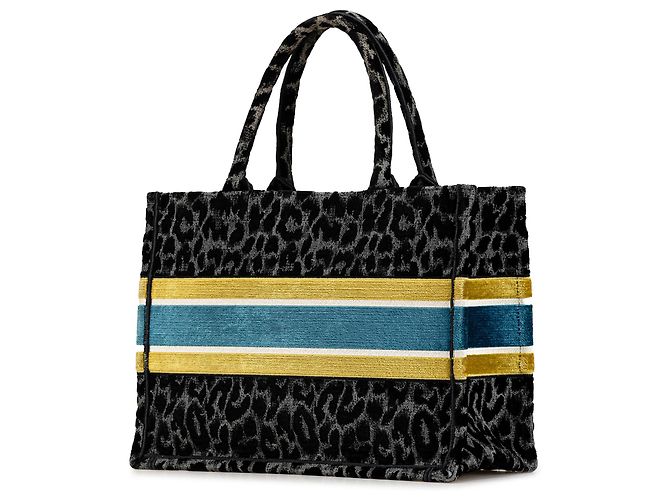 Book Tote Dior Black Mizza Medium Bestickte Leinwand Leopard Tasche Schwarz - Ansicht 2